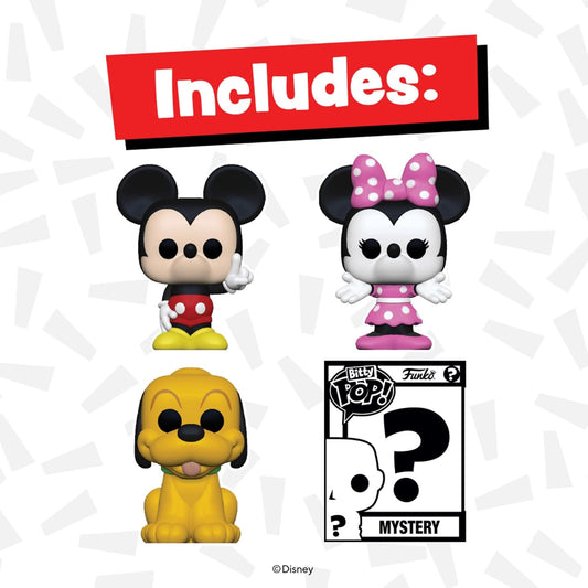 Funko Bitty POP! Disney - Mickey Mouse, Minnie Mouse (pink Dress), Pluto and A Surprise Mystery Mini Figure
